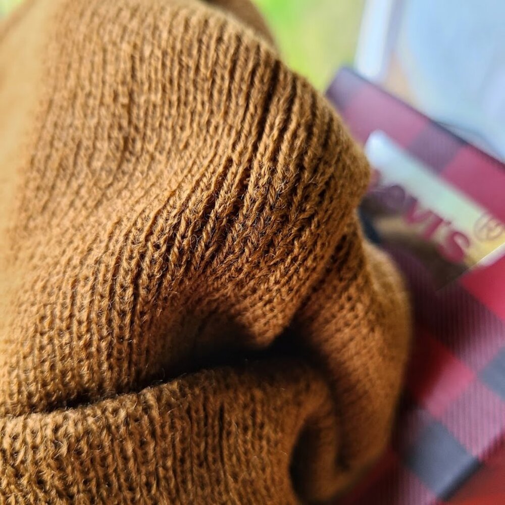 Brown Knit Beanie Mens Womens Winter Levis Sock Hat One Size Ribbed Tan Unisex - Picture 4 of 12
